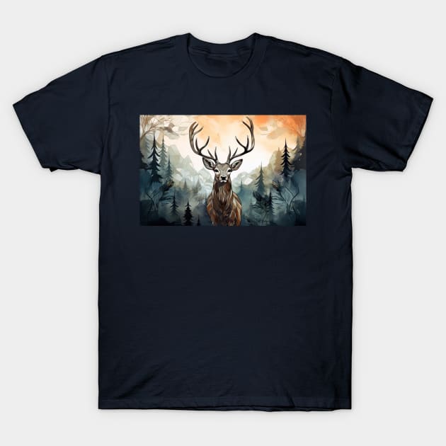 Misty boreal forest deer T-Shirt by etherElric